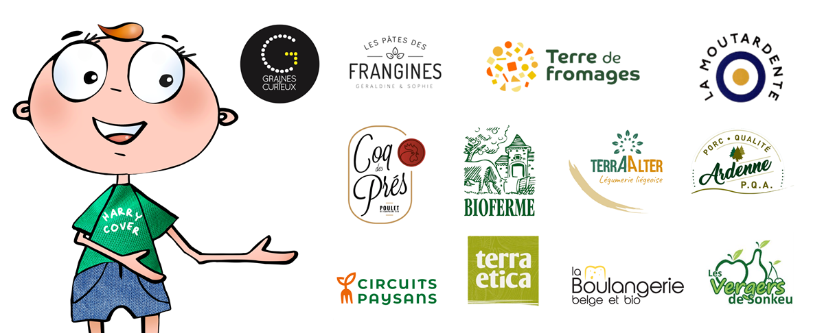 Les producteurs des cantines durables d'ISoSL : Graines de Curieux, Les Pâtes des Frangines, Terre de Fromages, La Moutardente, Coq des Prés, Bioferme, Terra Alter, Porc qualité Ardenne, Terra Etica, La Boulangerie belge et bio, Les Vergers de Sonkeu et Circuits Paysans