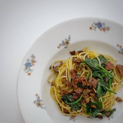 La Tranche : Spaghettis chorizo champignons